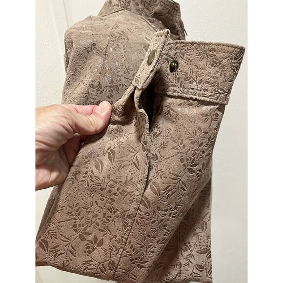 Design Assets Women’s Leather Bomber Jackets 80-90’s Floral Beige Sz M - Picture 3 of 12